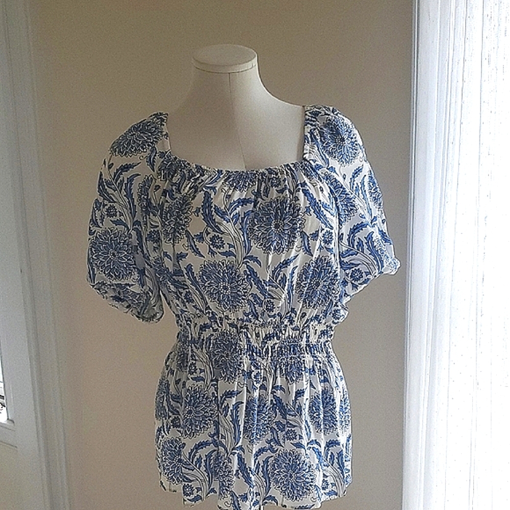 Talbots Blue Floral Blouse